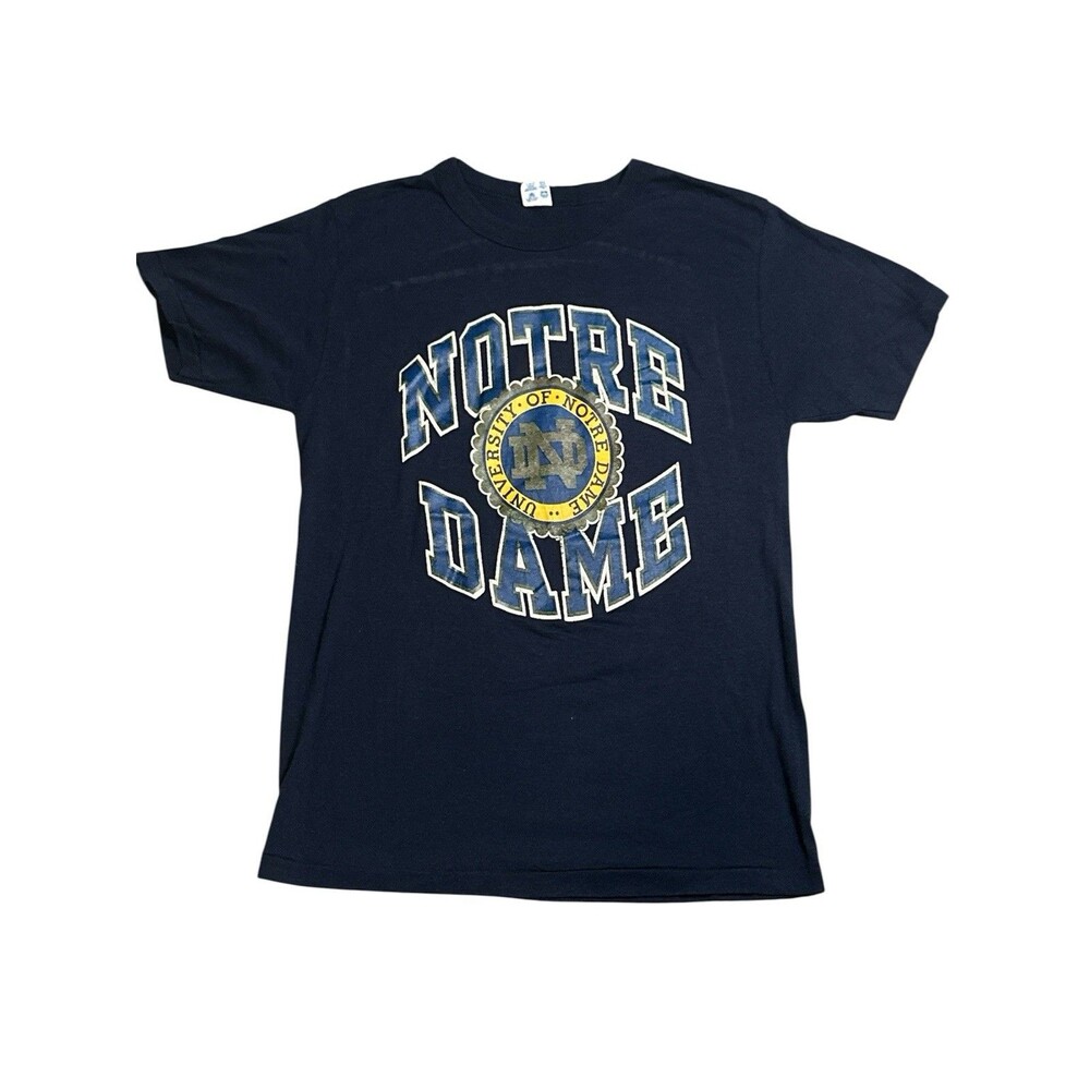 Vintage 80s Champion Notre Dame Fighting Irish T Shirt Blue Single Stitch